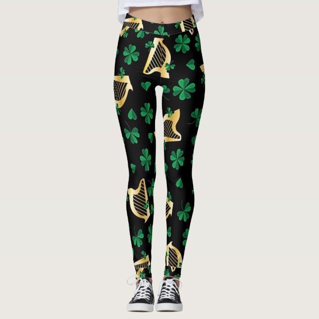 Irish Harps + Shamrocks Leggings (Front)