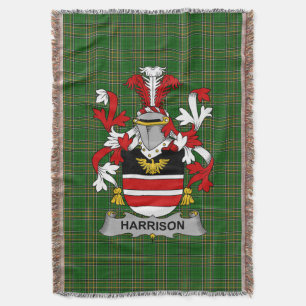 Irish Harrison Coat of Arms Family Crest Ireland Throw Blanket