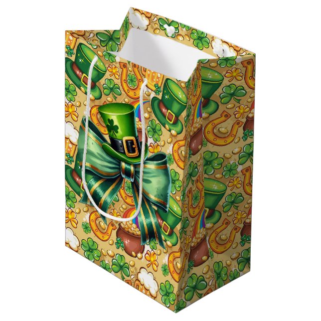 Irish Hat And Coins Medium Gift Bag (Front Angled)