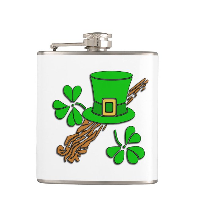 Irish Hat and Shamrocks Flask (Front)