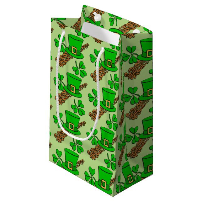Irish Hat and Shamrocks Small Gift Bag (Front Angled)