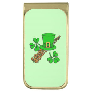 Irish Hat Green Gold Finish Money Clip