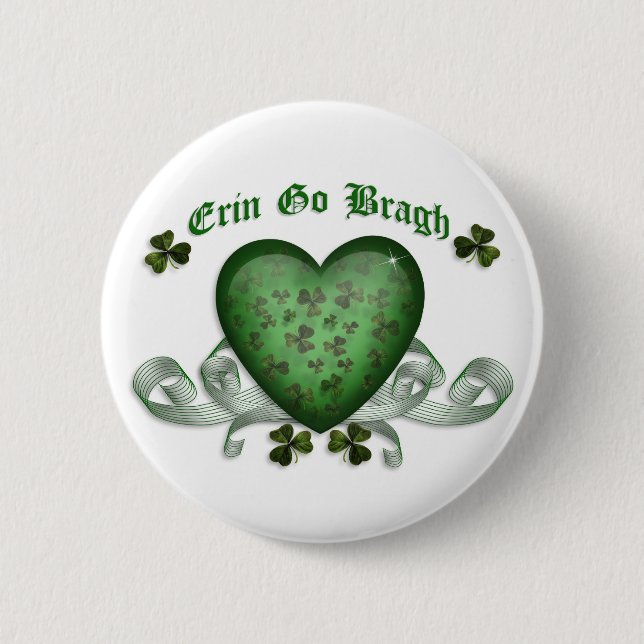 Irish heart Erin Go Bragh green heart Button (Front)