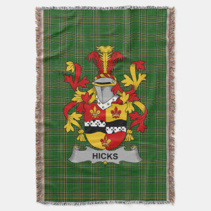 Irish Hicks Coat of Arms Family Crest Ireland Throw Blanket