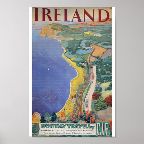 Irish Holiday Travel by CIE vintage 1950s Ireland Poster