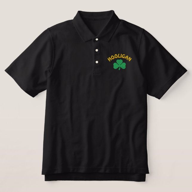 Irish Hooligan Black Polo Shirt (Design Front)