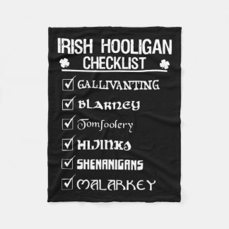 Irish Hooligan Checklist Shenanigan Malarkey St Pa Fleece Blanket