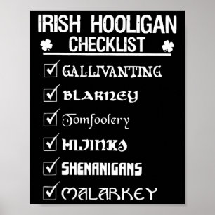 Irish Hooligan Checklist Shenanigan Malarkey St Pa Poster