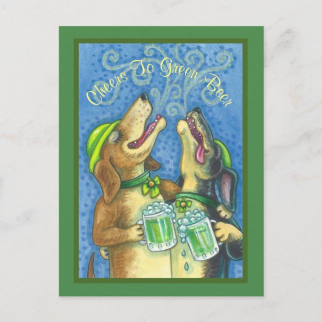 IRISH HOUND DOGS, ST. PATRICK'S DAY BEER POSTCARD (Front)
