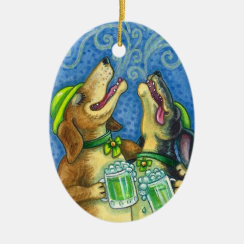 IRISH HOUND DOGS ST PATRICKS DAY GREEN BEER CERAMIC ORNAMENT