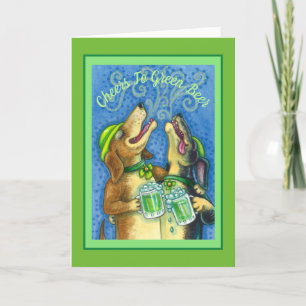 IRISH HOUND DOGS, ST. PATRICK'S DAY GREEN BEER HOLIDAY CARD