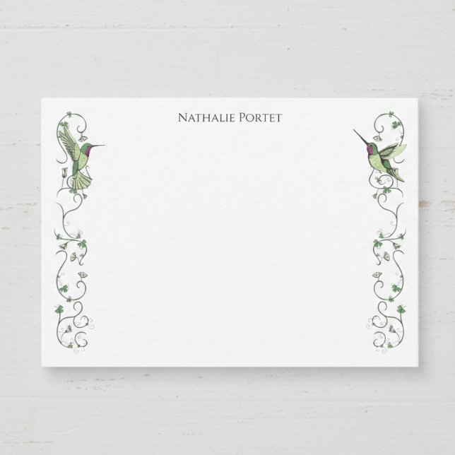Irish Hummingbird Clover Vine Note Card (Elegant Nature Irish Green Clover Hummingbird Note Cards for St Patrick's Day, Irish Birthday)