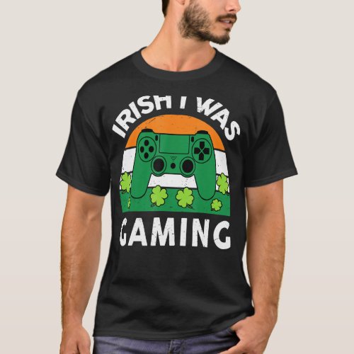 Irish I Was Gaming Boy Men Funny St Patricks Day V T_Shirt