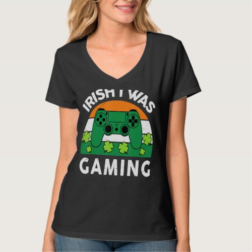 Irish I Was Gaming Boy Men Funny St Patricks Day V T_Shirt