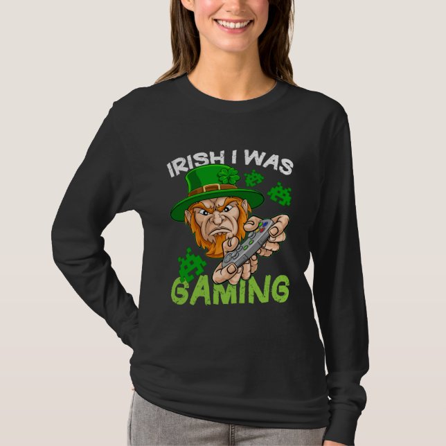 Irish I Was Gaming St Patricks Day Gamer Boys Men T-Shirt (Front)