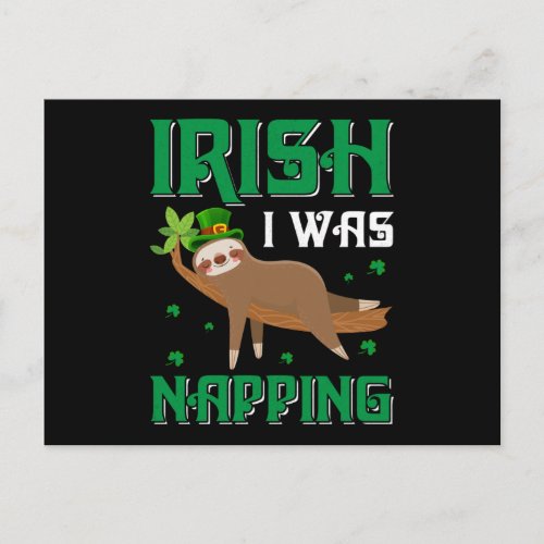 Irish I was Napping Sloth St Patricks Day Postcard