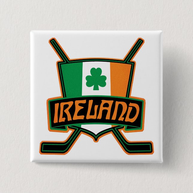 Irish Ice Hockey Flag Logo Badge Pinback Button (Front)