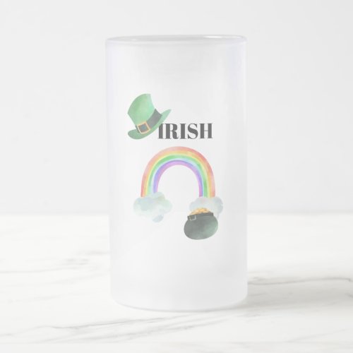  IRISH IRELAND Patriot Rainbow Pot of Gold Frosted Glass Beer Mug