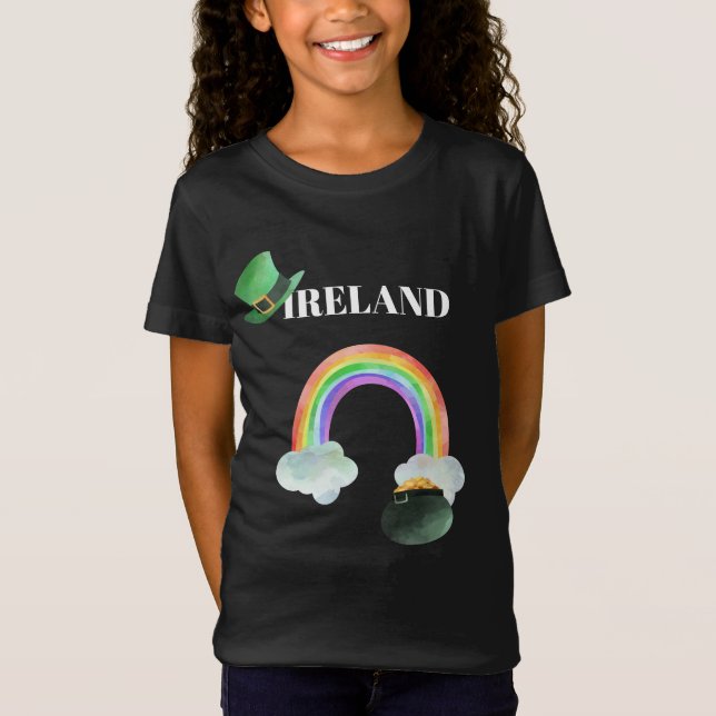 *~* IRISH IRELAND Rainbow Pot of Gold Girl T-Shirt (Front)