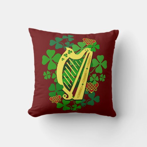 IrishIreland Shamrock Harp Celtic heart red Throw Pillow
