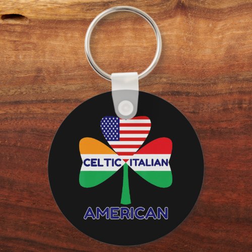 Irish Italian American Flag And Celtic Shamrock Keychain