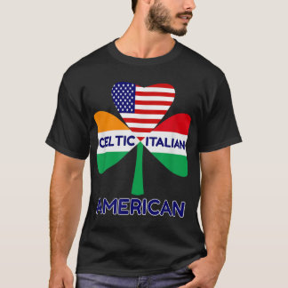 Irish Italian American Flag And Celtic Shamrock Pr T-Shirt