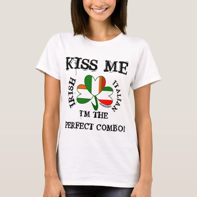 IRISH ITALIAN flag SHIRT VNECK KISS ME! multi flag (Front)
