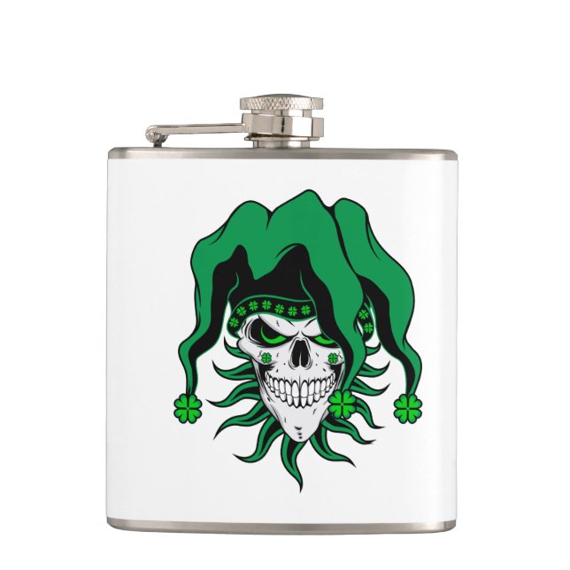 Irish Jester Skull Hip Flask (Front)