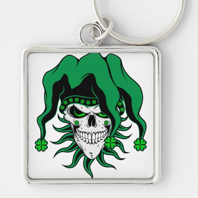 Irish Jester Skull Keychain (Front)