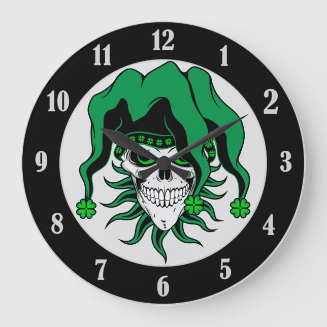 Irish Jester Skull Large Clock (Front)