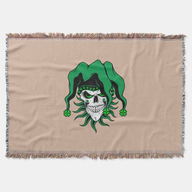 Irish Jester Skull Throw Blanket (Front)