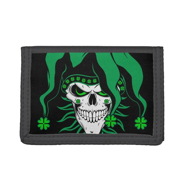 Irish Jester Skull Tri-fold Wallet (Front)