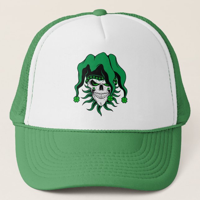 Irish Jester Skull Trucker Hat (Front)