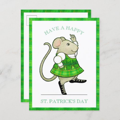 IRISH JIG MOUSE St Patricks Day Postcard