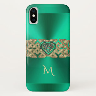 Irish Kelly Green Celtic Heart Knot Monogram iPhone X Case