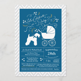 Irish Kerry Blue Terrier Dog Baby Shower Blue Boy Invitation