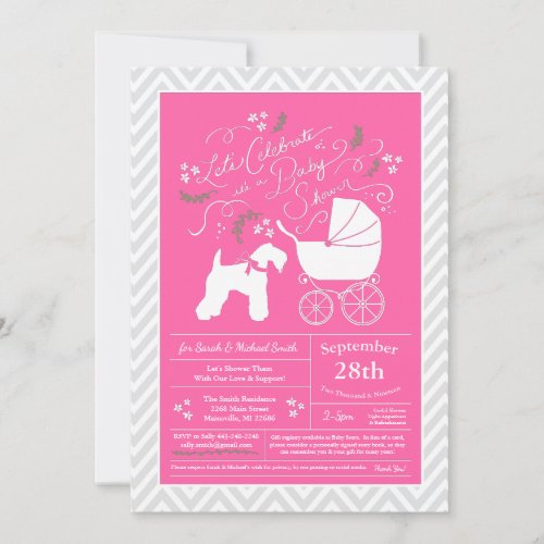 Irish Kerry Blue Terrier Dog Baby Shower Pink Girl Invitation