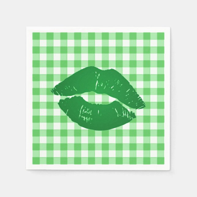 Irish Kiss on Green Gingham Fun Party Paper Napkins (Front)