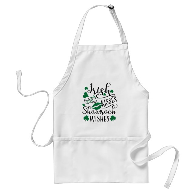 Irish Kisses and Shamrock Wishes Adult Apron (Front)