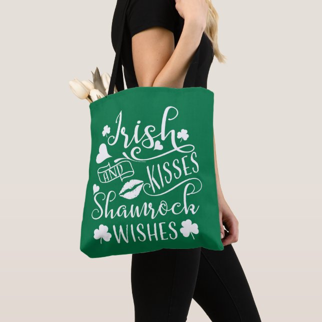 Irish Kisses and Shamrock Wishes Tote Bag (Close Up)