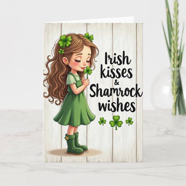 Irish Kisses Shamrock Wishes Card (Front)