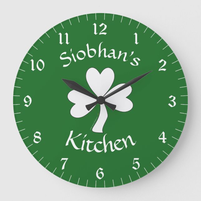 Irish Kitchen Decor Personalized Clock Shamrock (Front)