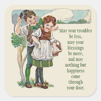 Irish Lad And Lassie In Green Square Sticker by haveuhurd at Zazzle