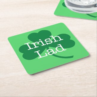 Irish Lad, Green Shamrock St. Patrick's Day Party Square Paper Coaster