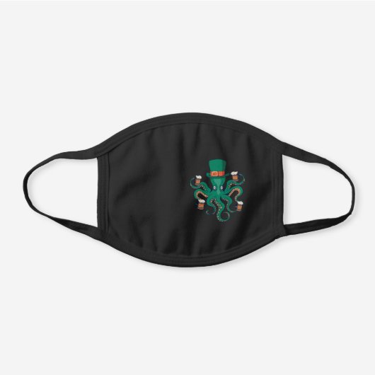 IRISH Lager Drinking Octopus Kraken Steampunk Black Cotton Face Mask (Front)