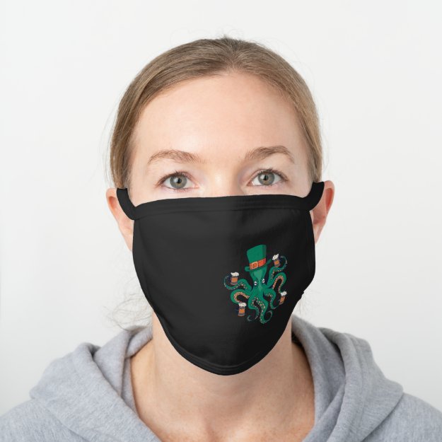 IRISH Lager Drinking Octopus Kraken Steampunk Black Cotton Face Mask