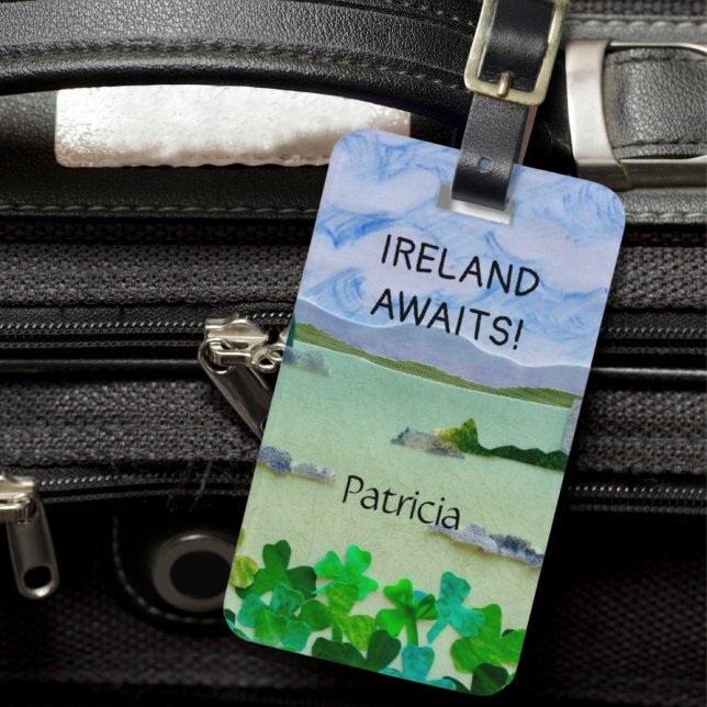 Irish landscape Ireland Awaits Your Name Shamrock Luggage Tag (Creator Uploaded)