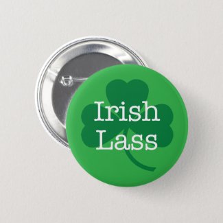 Irish Lass, Green Shamrock Button