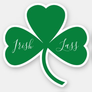 Irish Lass Script on Green Shamrock Sticker