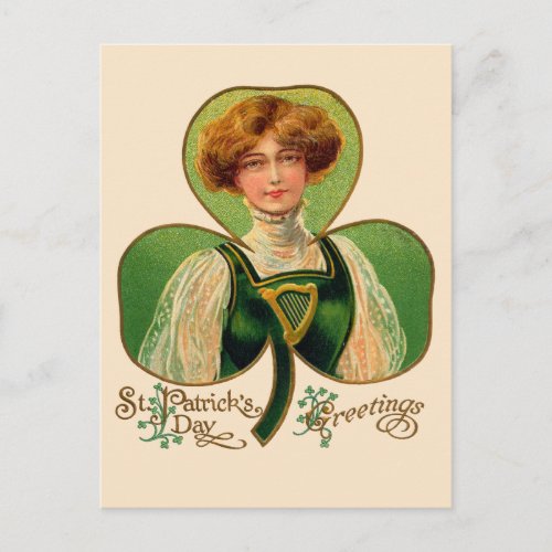 Irish Lass St Patricks Day Vintage Postcard